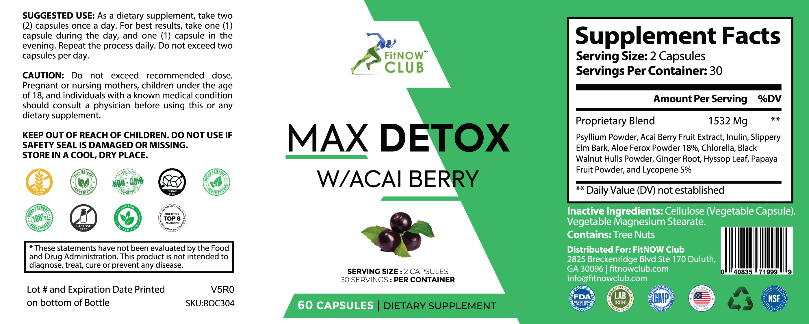 Max Detox Dietary Supplement with Acai Berry-1 Pack (60 Count)